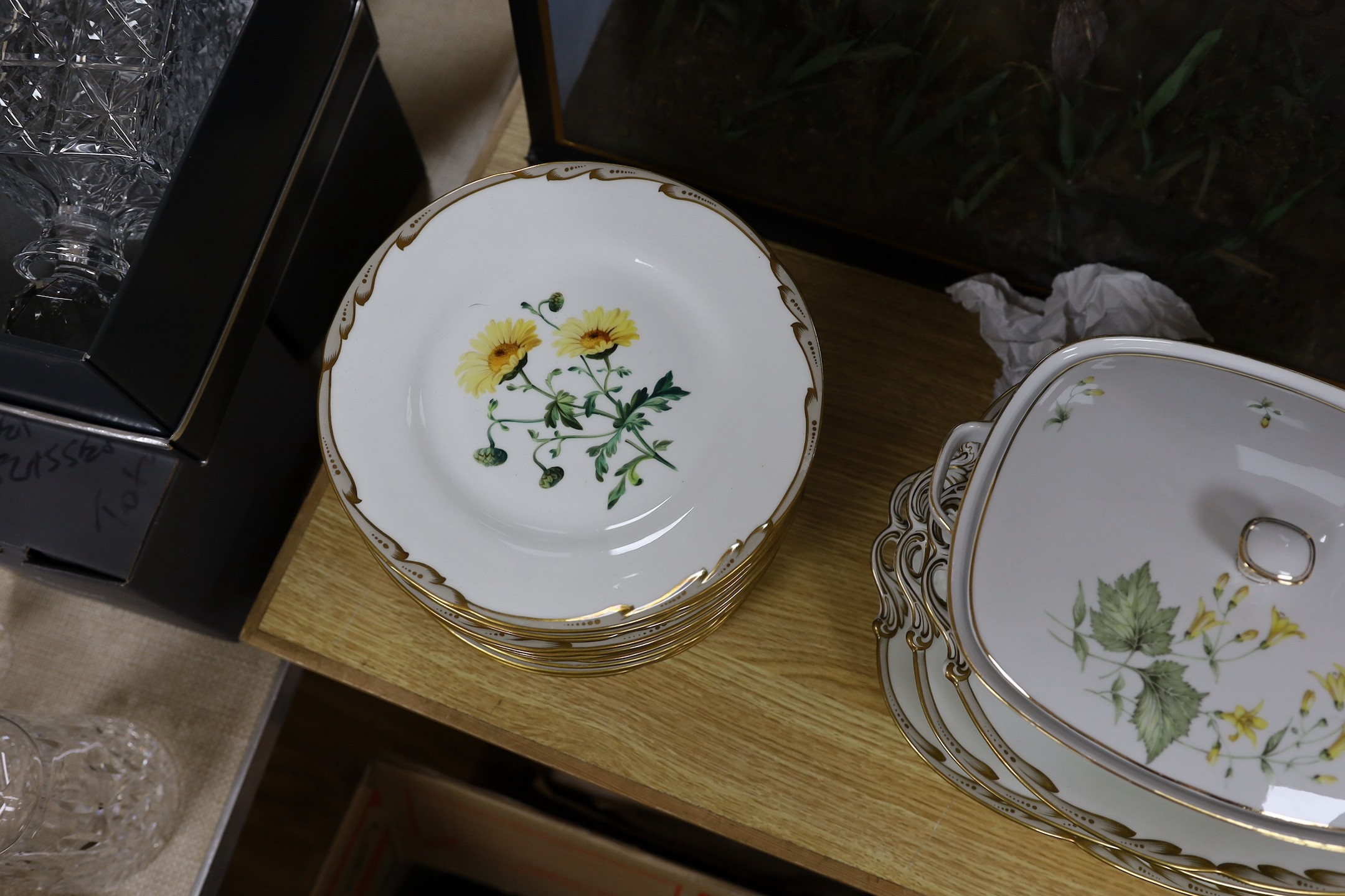 A Victorian porcelain botanical dessert service, possibly Ridgway and Bavarian porcelain tureen